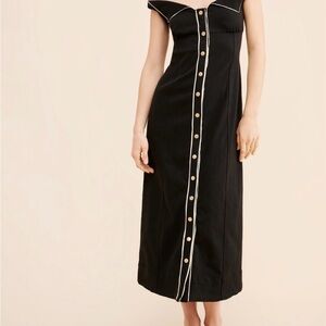 Free People Black Midi Dress with Cream Accents Linnea Midi Dress XL STRETCHY
